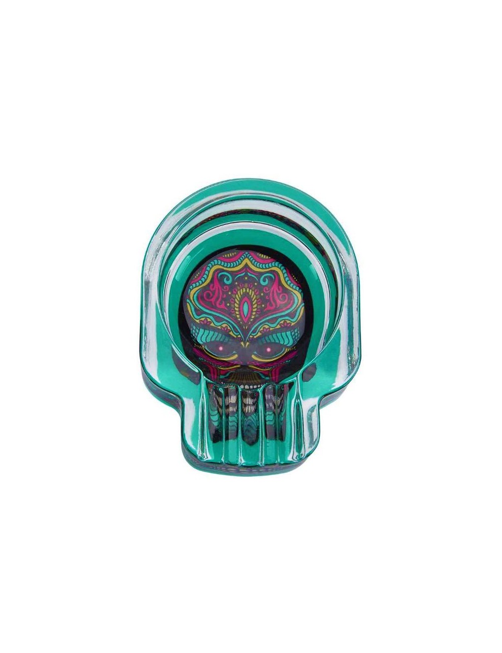 Cendrier en verre en forme de crâne Turquoise