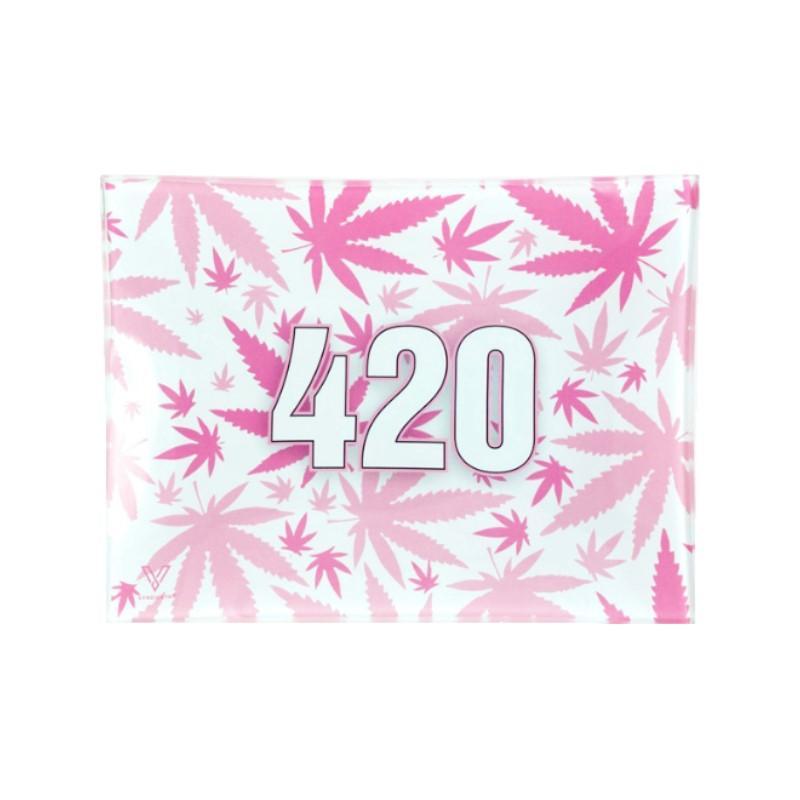 Glass Rolling Tray - 420 Pink (16cm x 12cm) KC Import