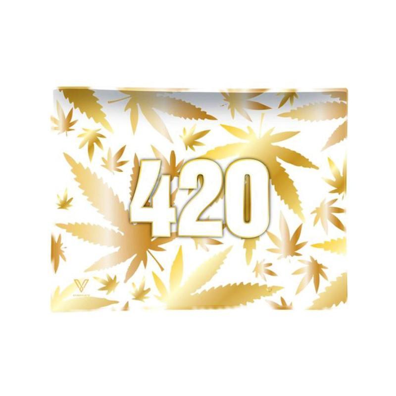 Glass Rolling Tray - 420 Gold (16cm x 12cm) KC Import