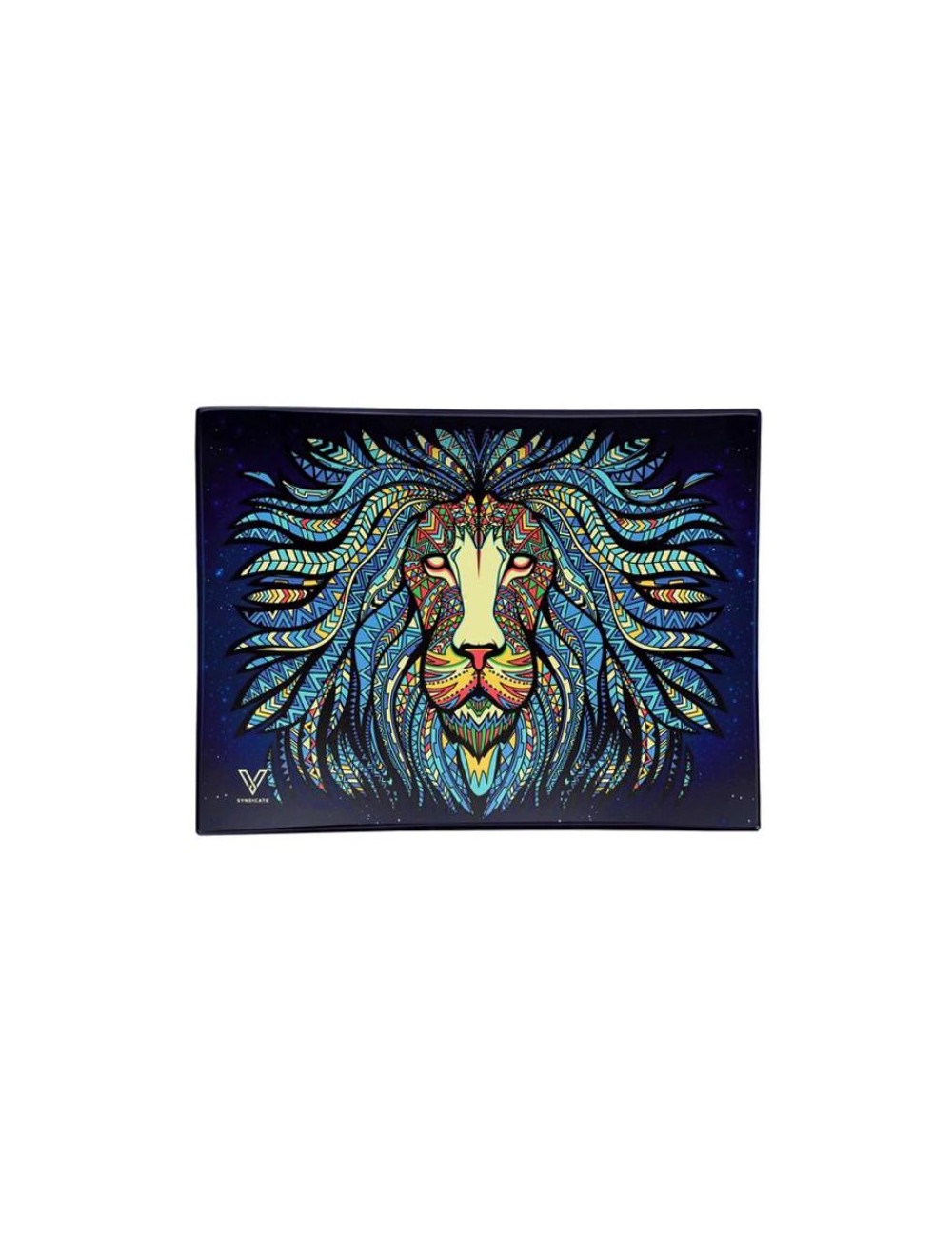 Glass Rolling Tray - Tribal Lion (16cm x 12cm)