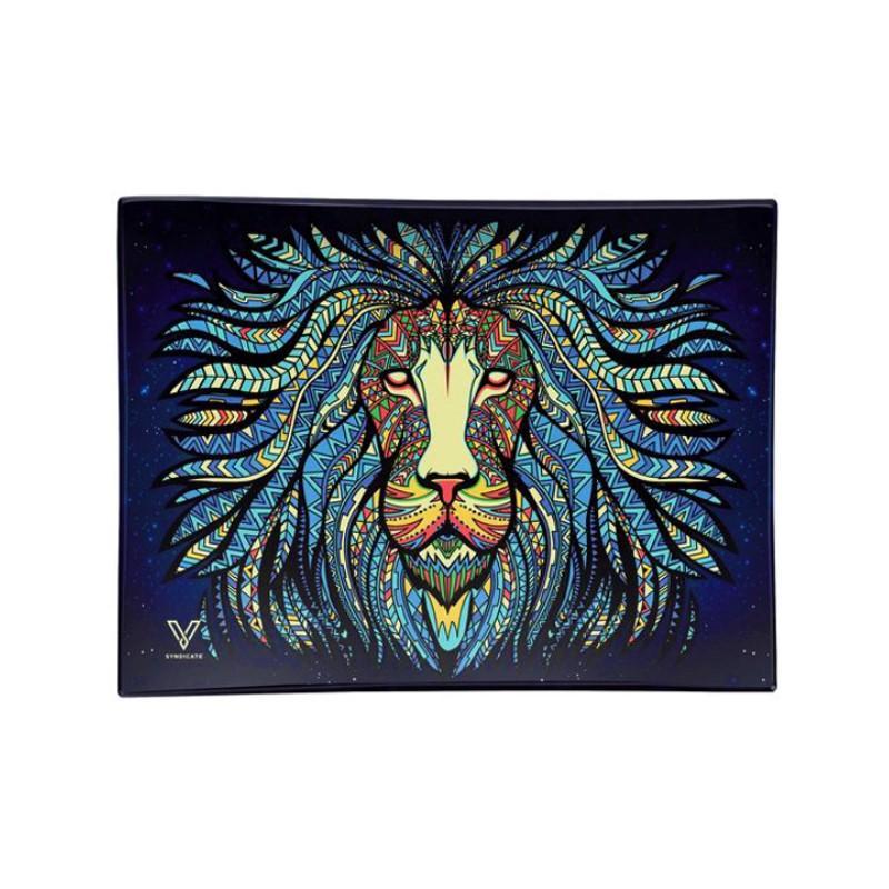 Glass Rolling Tray - Tribal Lion (16cm x 12cm) KC Import