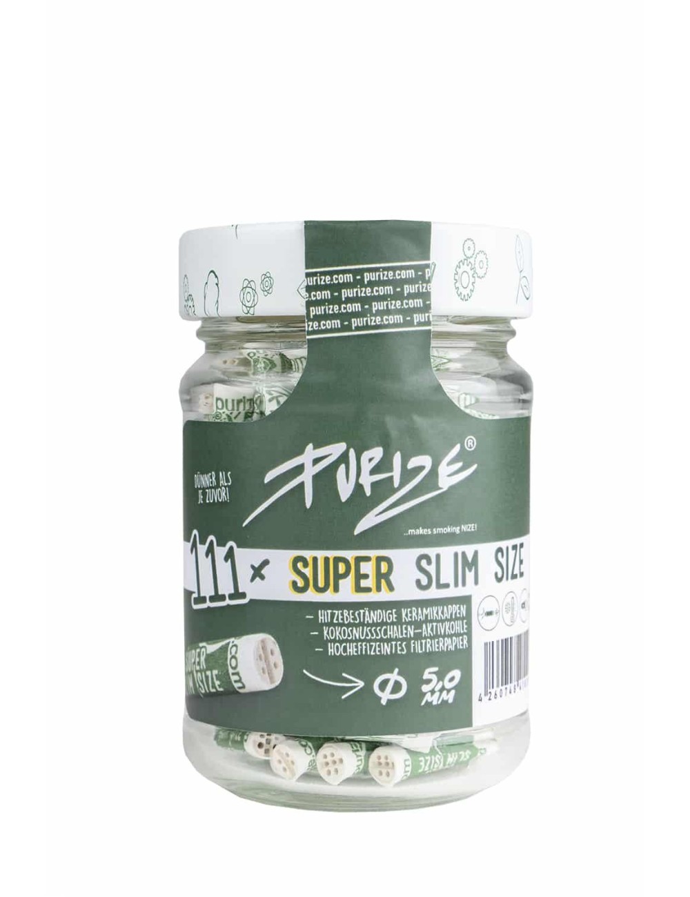 Purize Filtre à charbon actif SUPER Slim 5mm en Jar - white (111 pcs.)