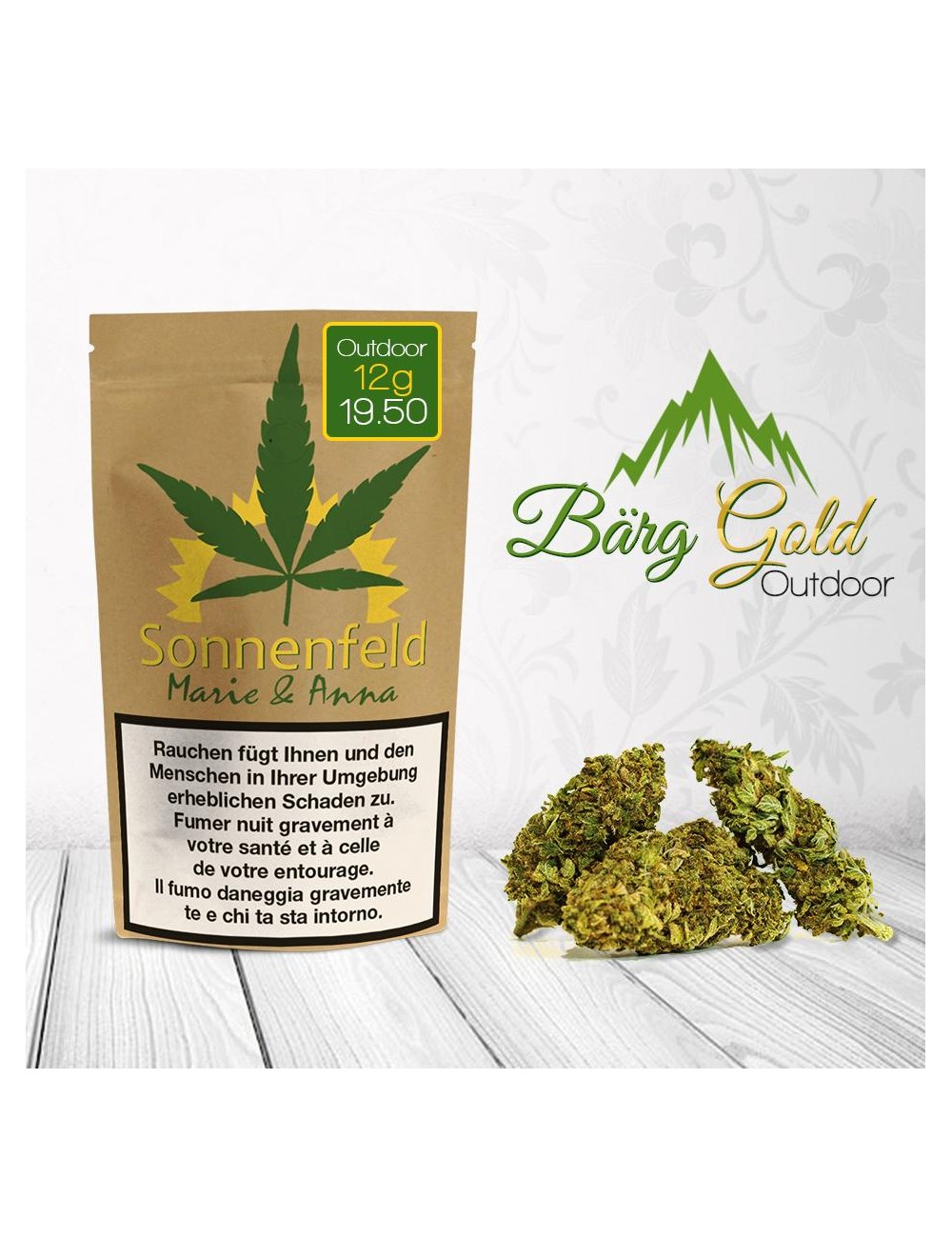 Sonnenfeld CBD - Bärg Gold Outdoor (CHF 19.50/12g)