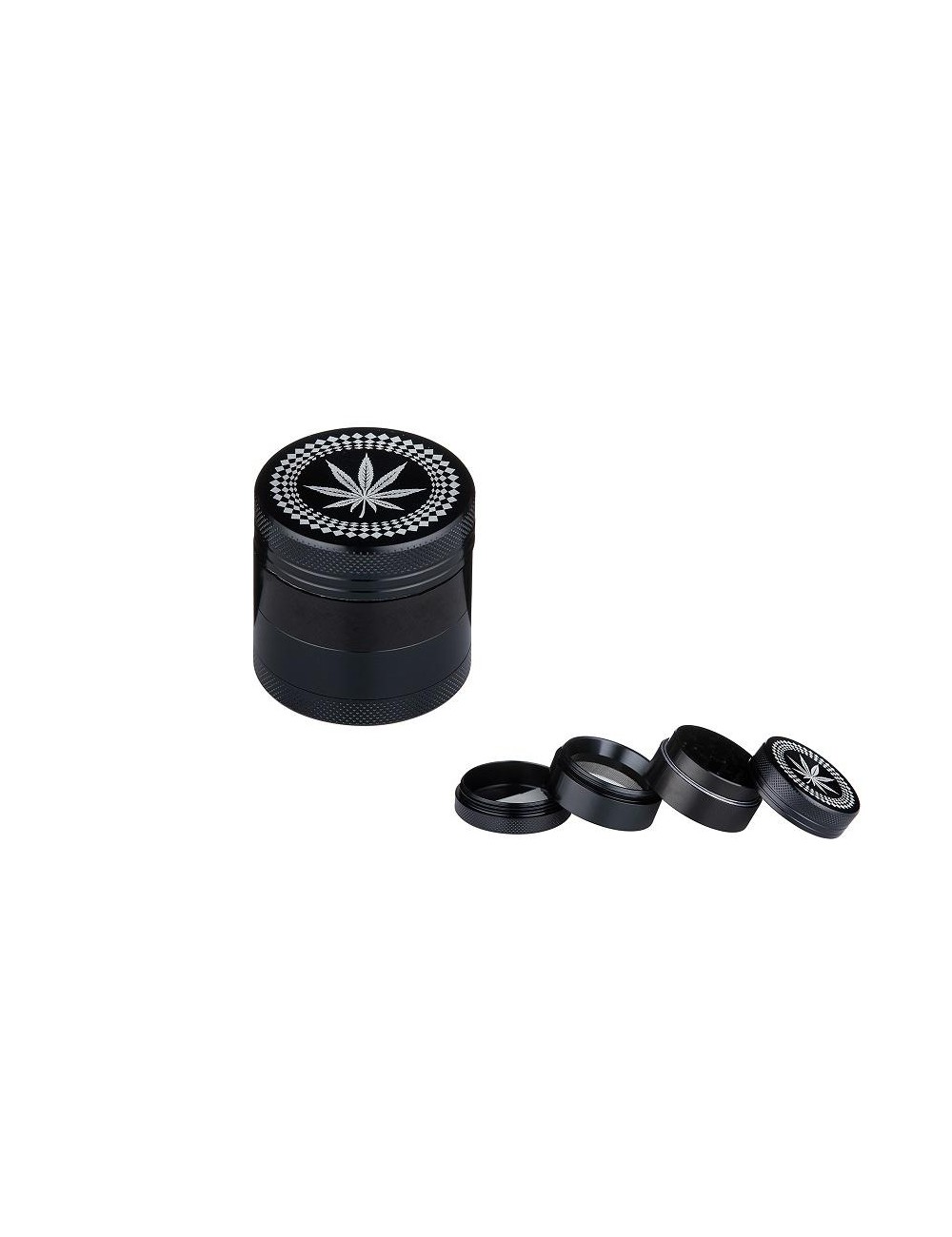 Alu Grinder 4-piece 40mm Hanfblatt Schwarz
