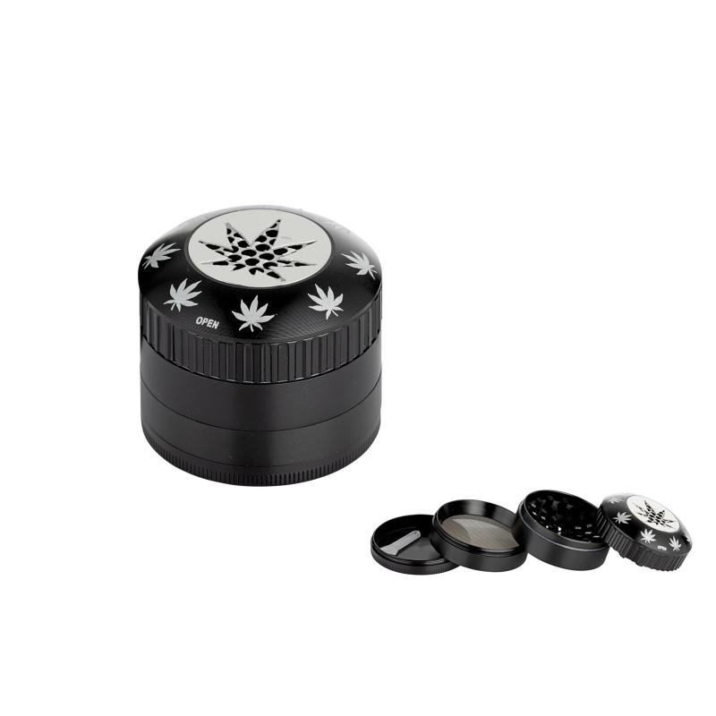 Alu Grinder 4-pièces 50mm Feuille Cannabis Noir