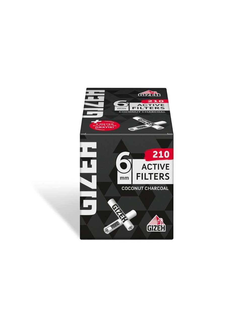 GIZEH Aktivkohlefilter 6mm Box (210 Stk.) + Gratis Rolls 5m