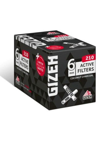 GIZEH Aktivkohlefilter 6mm Box (210 Stk.) + Gratis Rolls 5m