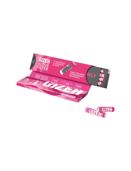 GIZEH Pink King Size Slim + Active Filter (16 pcs.)