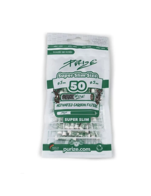 Purize Super Slim 5 mm – 50 pcs – White | Ultra-thin charcoal filter