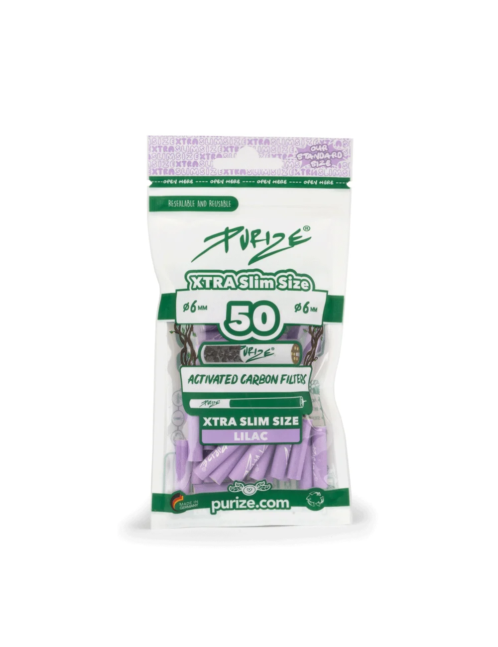 Purize - Filtres a charbon actif Xtra Slim 6mm - Lilac (50 pcs.)