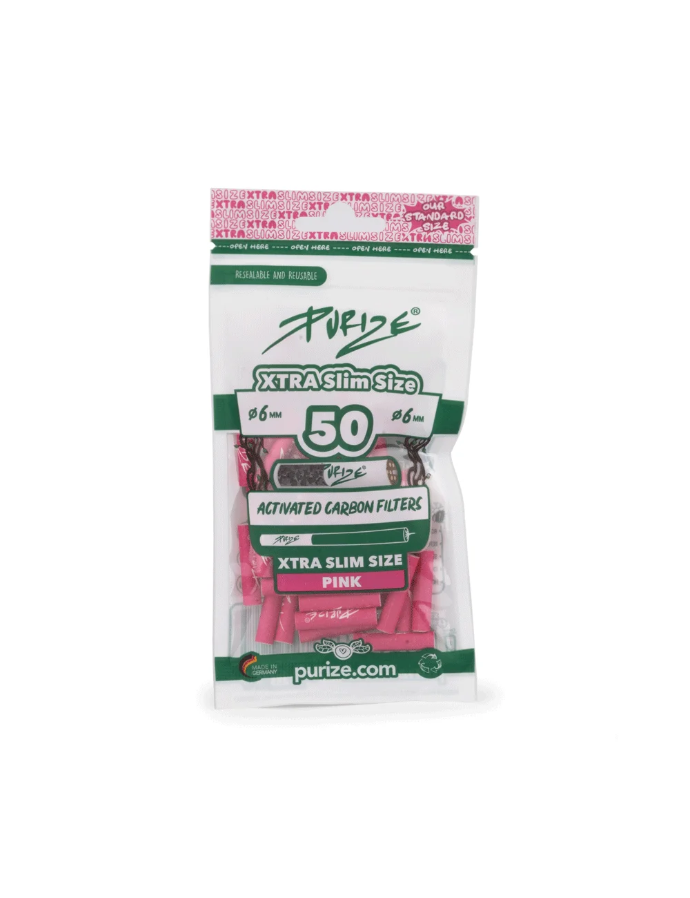 Purize Aktivkohlefilter Xtra Slim 6mm - pink (50 Stk.)