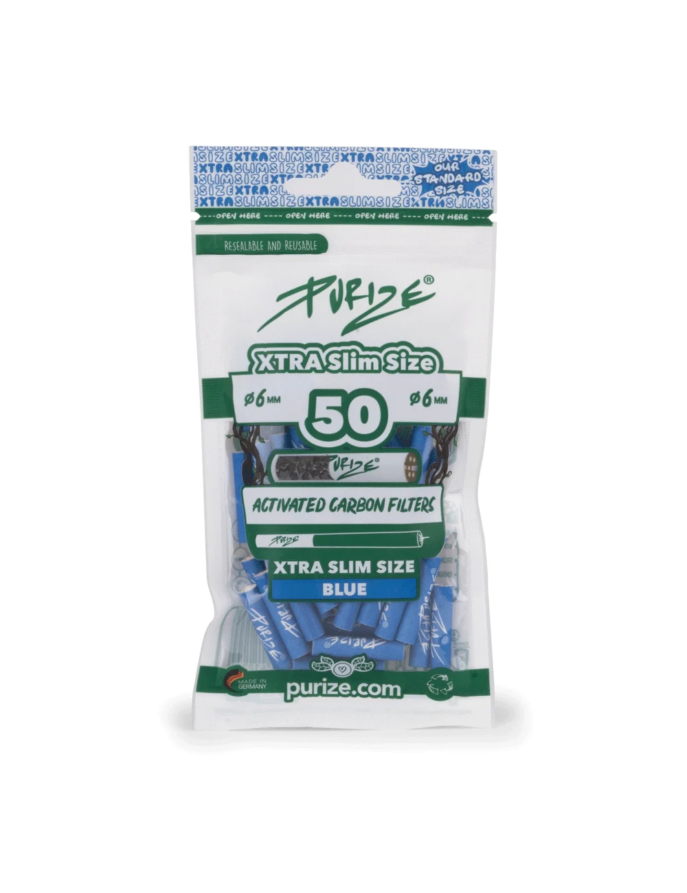 Purize Filtres a charbon actif Xtra Slim 6mm - blue (50 pcs.)
