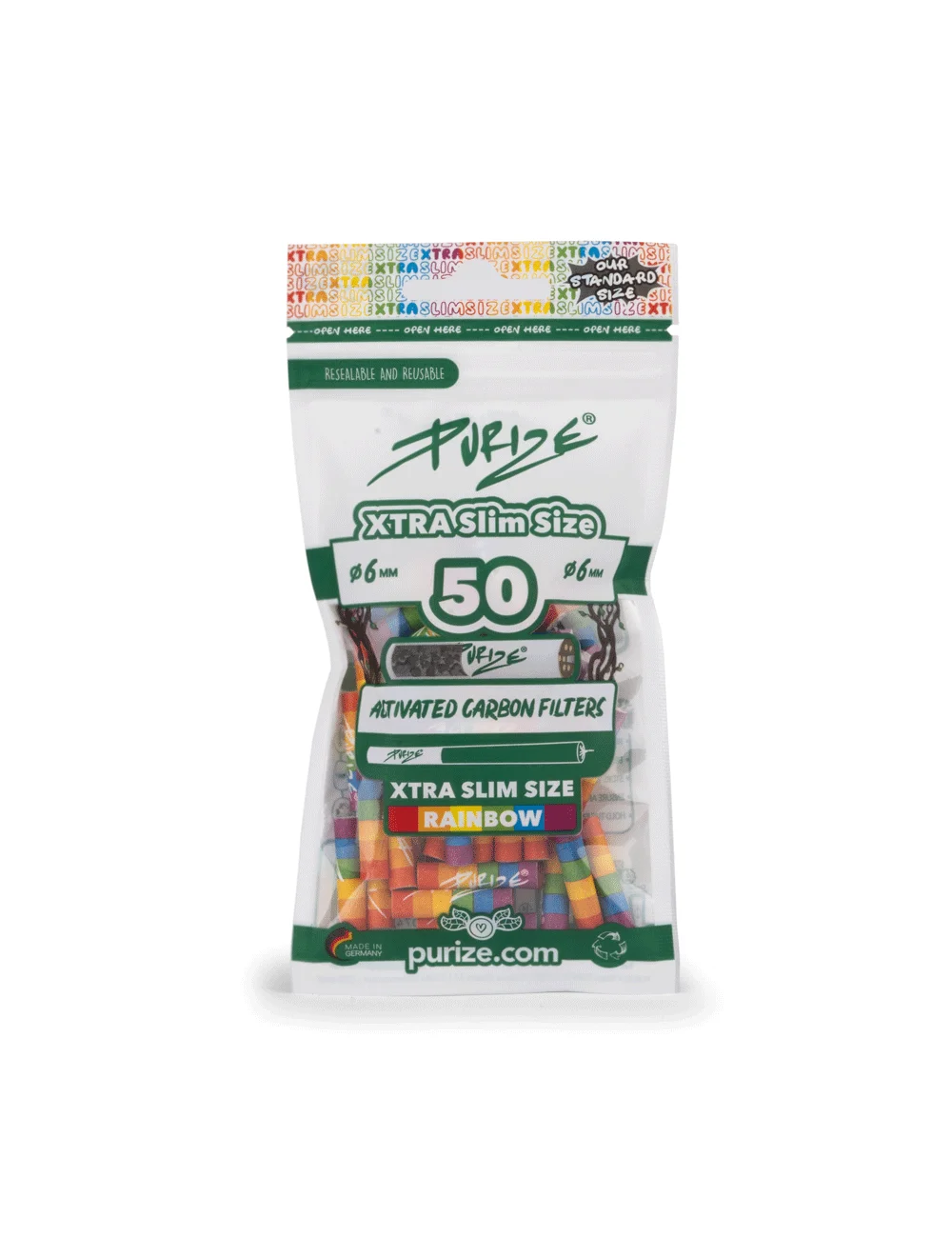 Purize Charcoal Filters Xtra Slim 6mm - Rainbow (50 pcs.)
