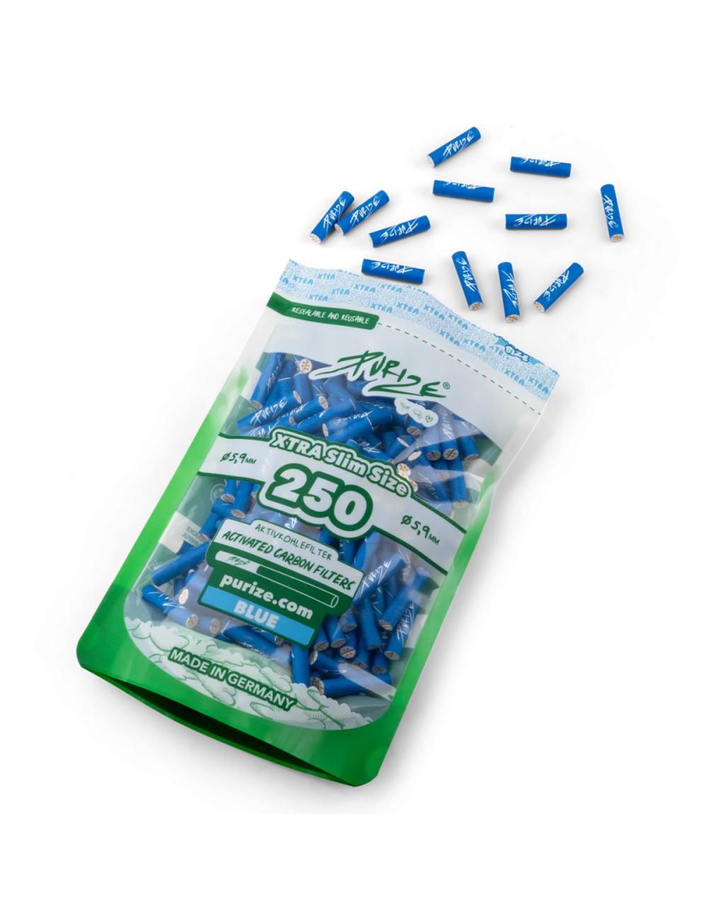 Purize Filtre à charbon actif Xtra Slim 6mm - blue (250 pcs.)