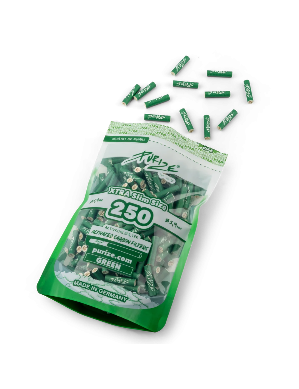 Purize Filtre à charbon actif Xtra Slim 6mm - green (250 pcs.)