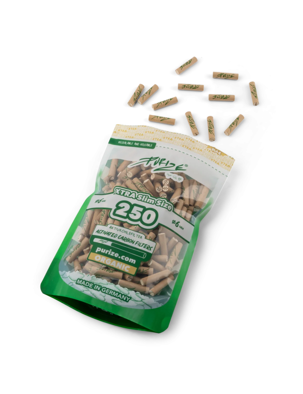 Purize Filtre à charbon actif Xtra Slim 6mm - organic (250 pcs.)