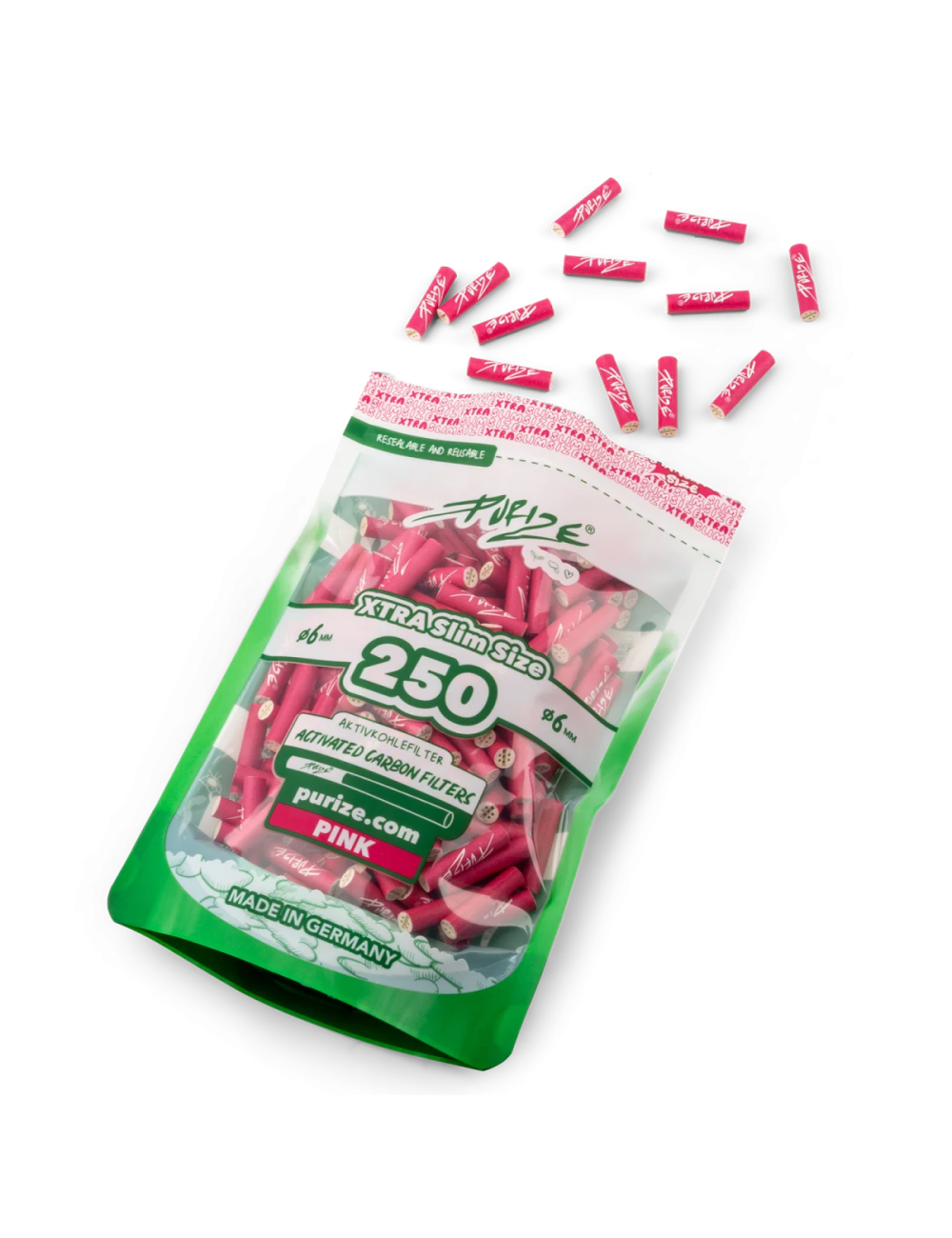 Purize Filtre à charbon actif Xtra Slim 6mm - pink (250 pcs.)