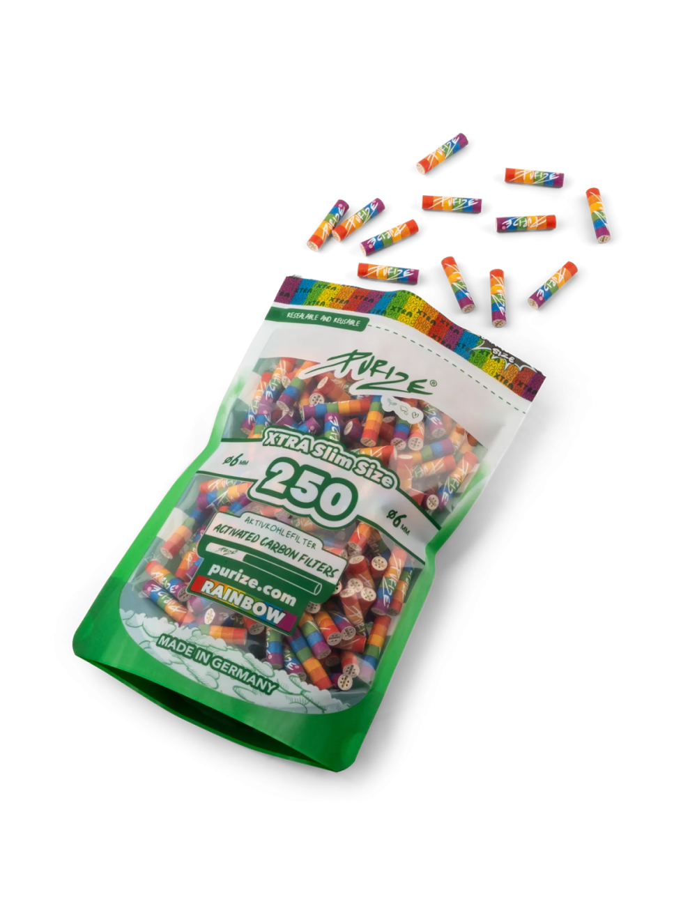 Purize Aktivkohlefilter Xtra Slim 6mm - Rainbow (250 Stk.)