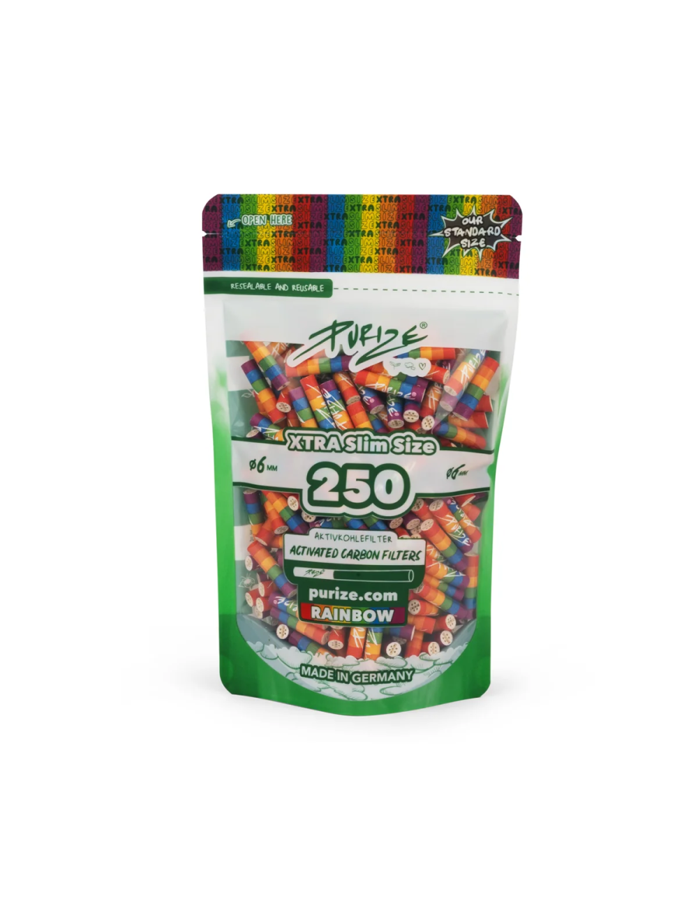 Purize Activated Carbon Filters Xtra Slim 6mm - Rainbow (250 pcs.)