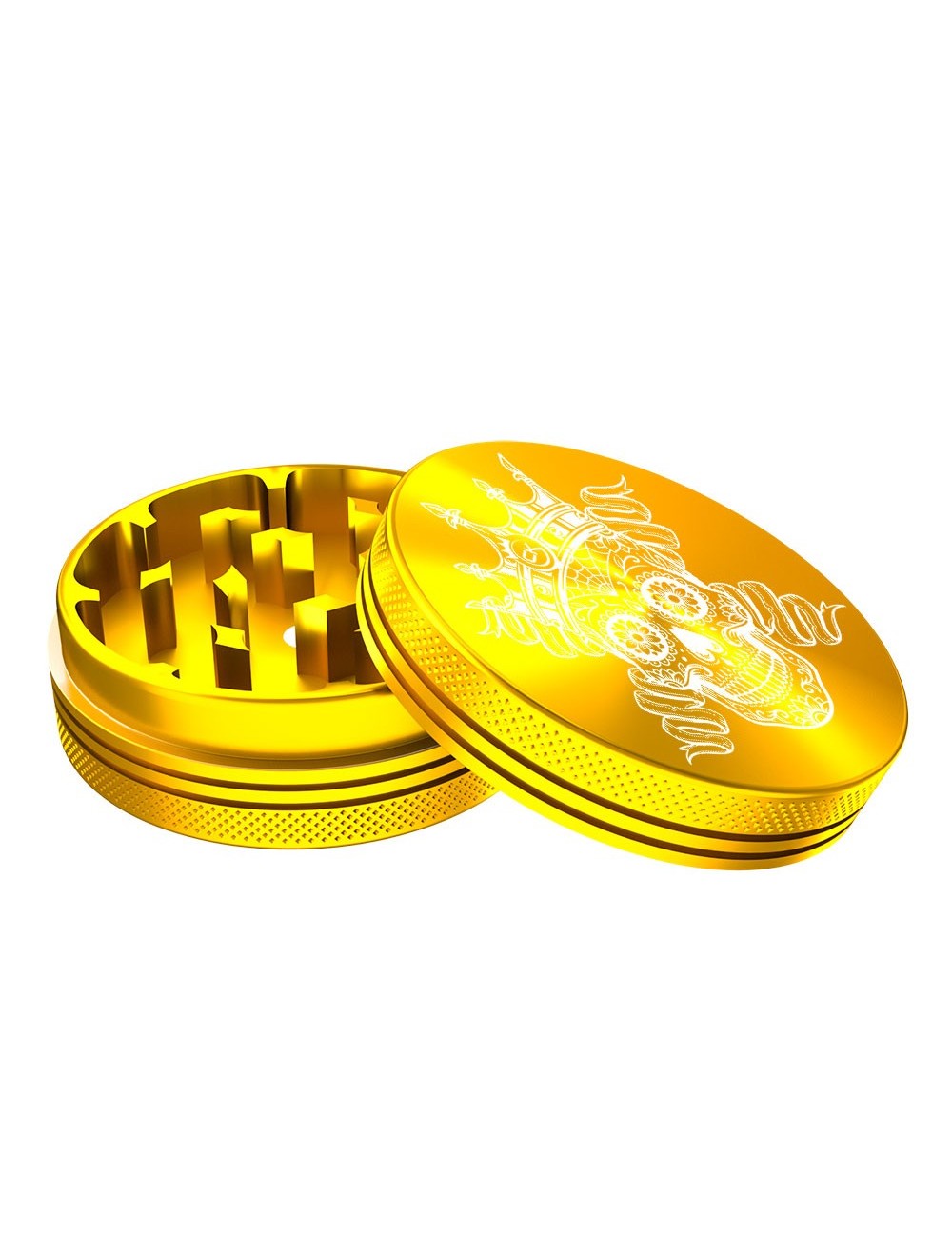 Grinder Cannabis King — Royal Skull — Gold — 2 Layers 54mm