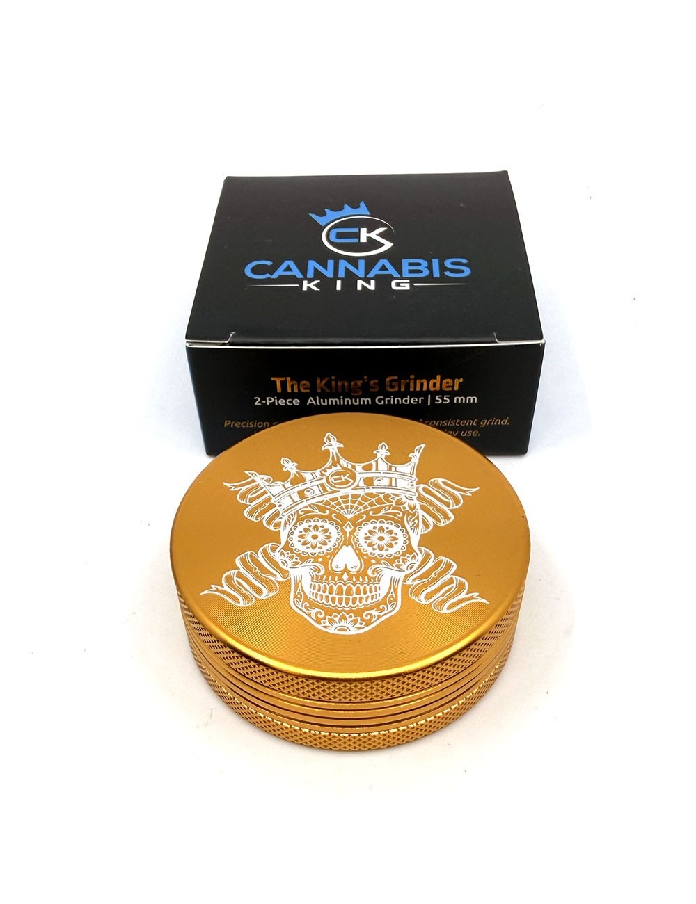 Grinder Cannabis King — Royal Skull — Gold — 2 Layers 54mm