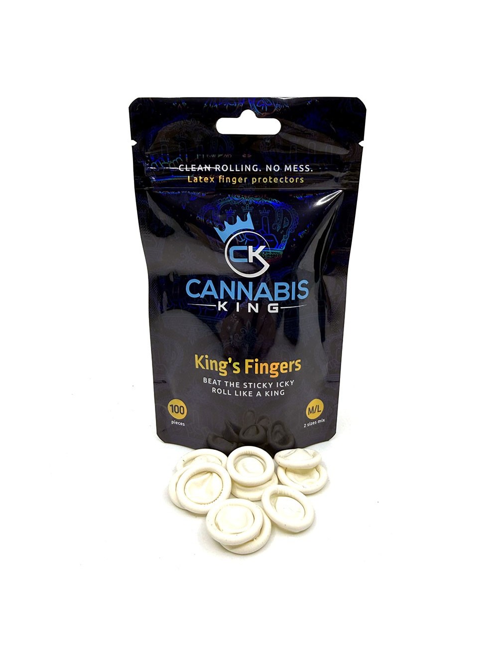 King's Fingers Cannabis King — Protège-Doigts Latex — 100 Pcs (50M + 50L)