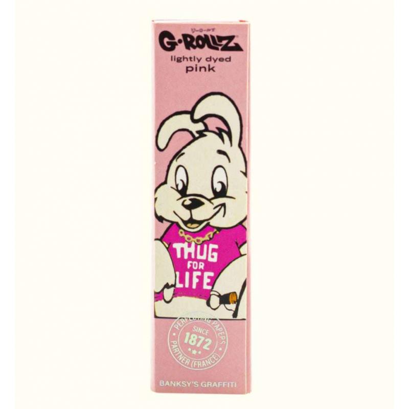 G-Rollz - Banksy's Graffiti "Thug For Life" - Lightly Dyed Pink KingSize Papers + Tips Feuilles à rouler