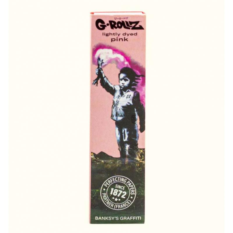 G-Rollz - Banksy's Graffiti "Venice Torch Boy" - Lightly Dyed Pink KingSize Papers + Tips Feuilles à rouler